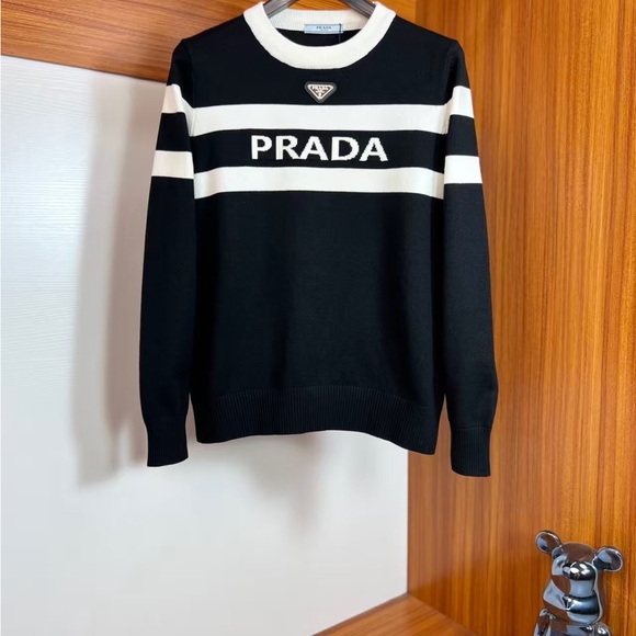 Prada Women’s Black and White Crewneck Sweater